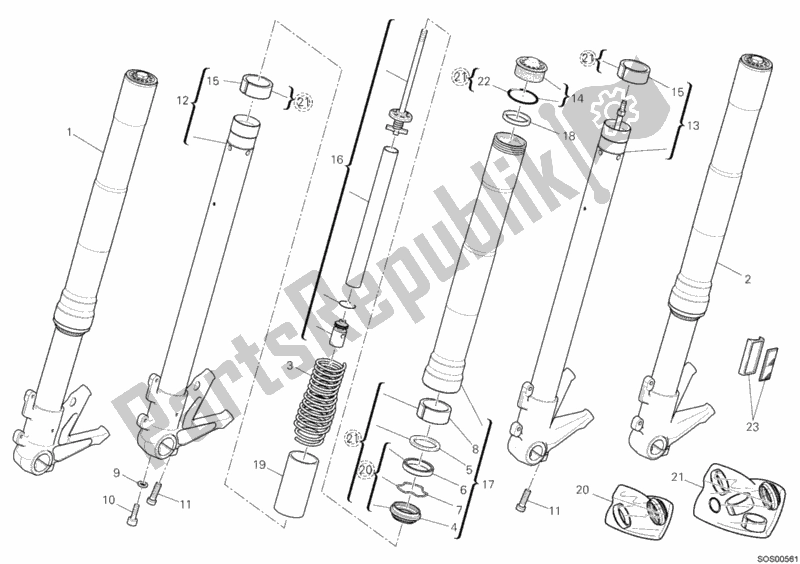 Todas as partes de Garfo Dianteiro do Ducati Monster 696 ABS USA 2011